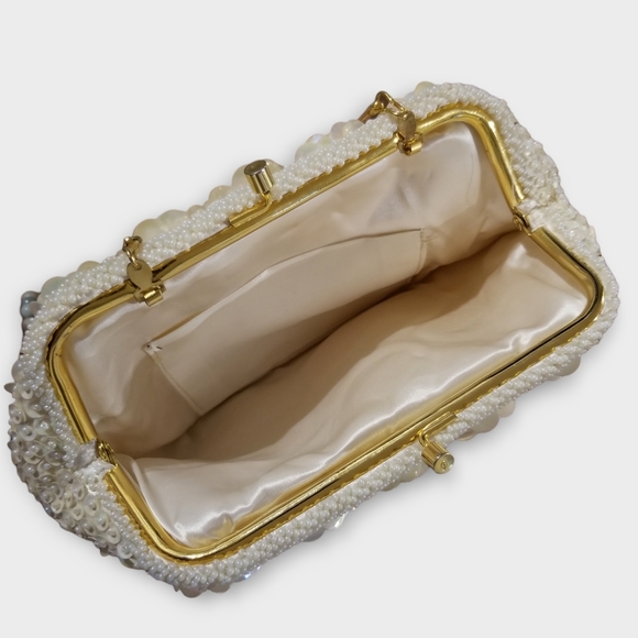 Vintage Ivory Sequined and Beaded Clutch Purse - Picture 3 of 3